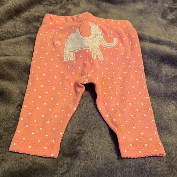 Carters 2 piece NB infant girls outfit.  Top is white with tiny pink elephants. - Picture 3 of 3